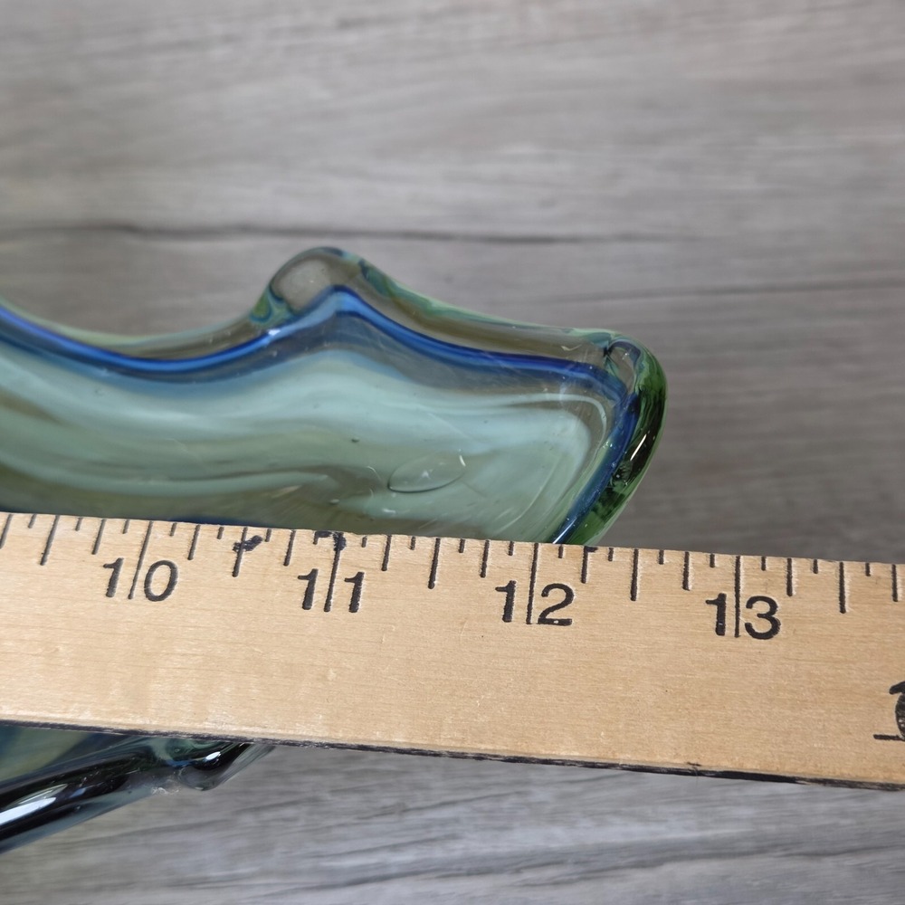 Vintage Hand Blown Blue Swirl Sooner Art Glass Swan Bowl 14" Long Large - Picture 9 of 12